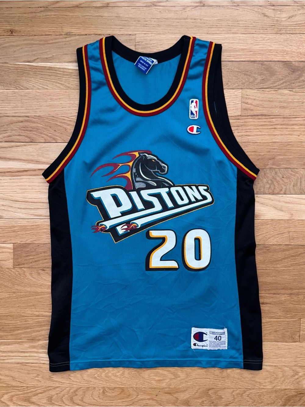 Rare 90’s Detroit Pistons Houston Teal and Black #20 Jersey
